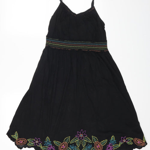 George Womens Black Floral Cotton Fit & Flare Size 12 Scoop Neck Pullover