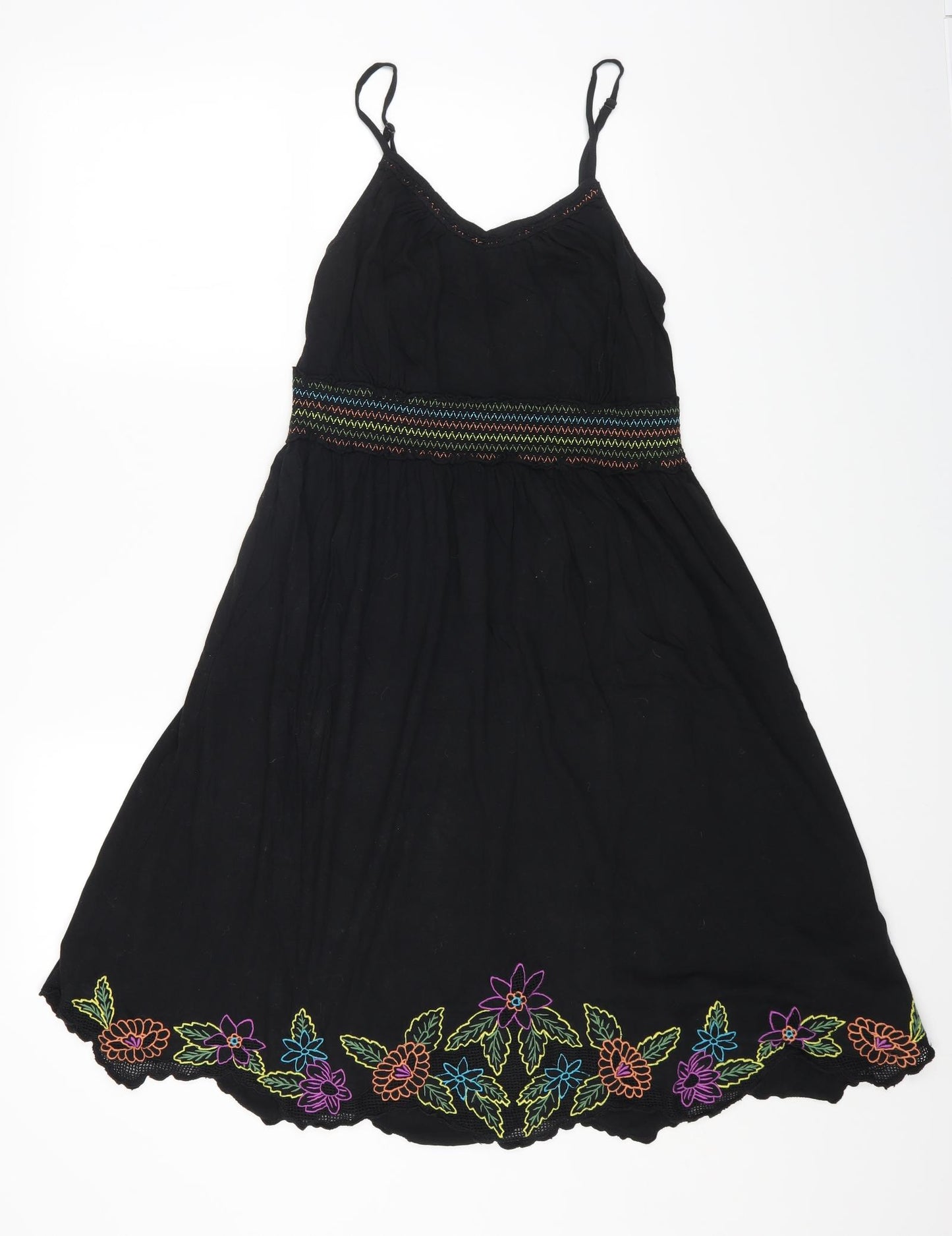 George Womens Black Floral Cotton Fit & Flare Size 12 Scoop Neck Pullover