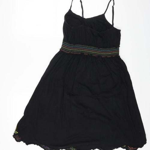 George Womens Black Floral Cotton Fit & Flare Size 12 Scoop Neck Pullover