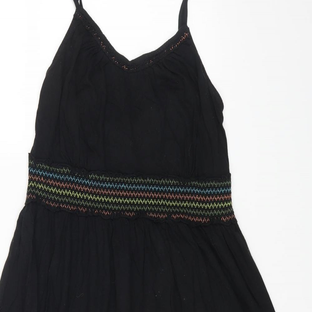 George Womens Black Floral Cotton Fit & Flare Size 12 Scoop Neck Pullover