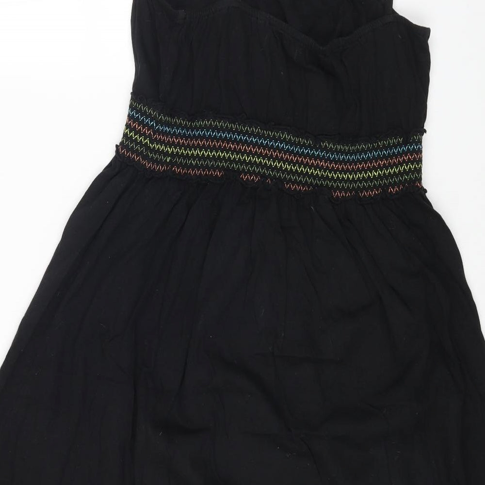 George Womens Black Floral Cotton Fit & Flare Size 12 Scoop Neck Pullover