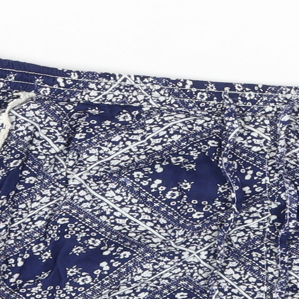 Primark Womens Blue Geometric Vinyl Hot Pants Shorts Size 12 Regular Drawstring