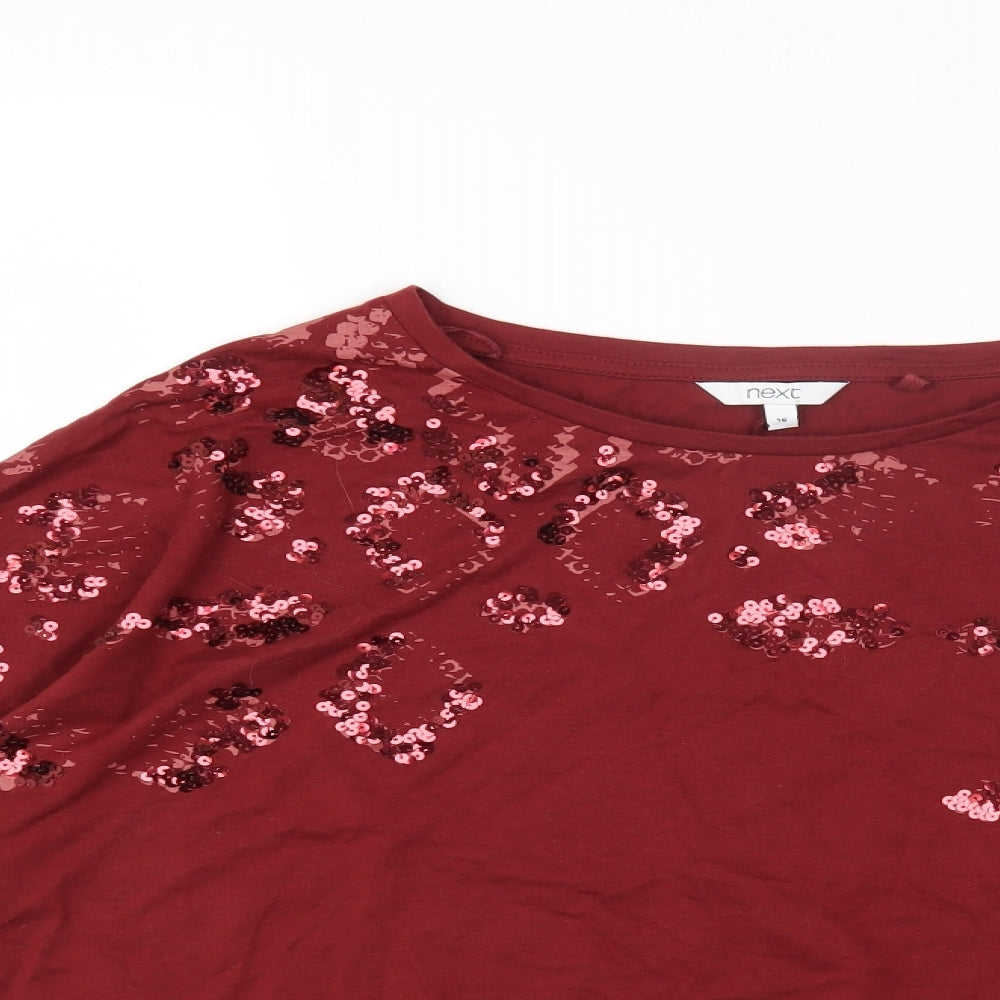 NEXT Womens Red Cotton Basic T-Shirt Size 16 Round Neck
