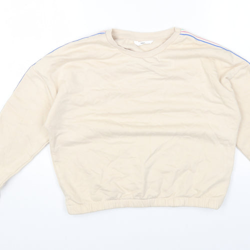 Marks and Spencer Girls Beige Round Neck Cotton Pullover Jumper Size 12-13 Years Pullover - Side Stripe