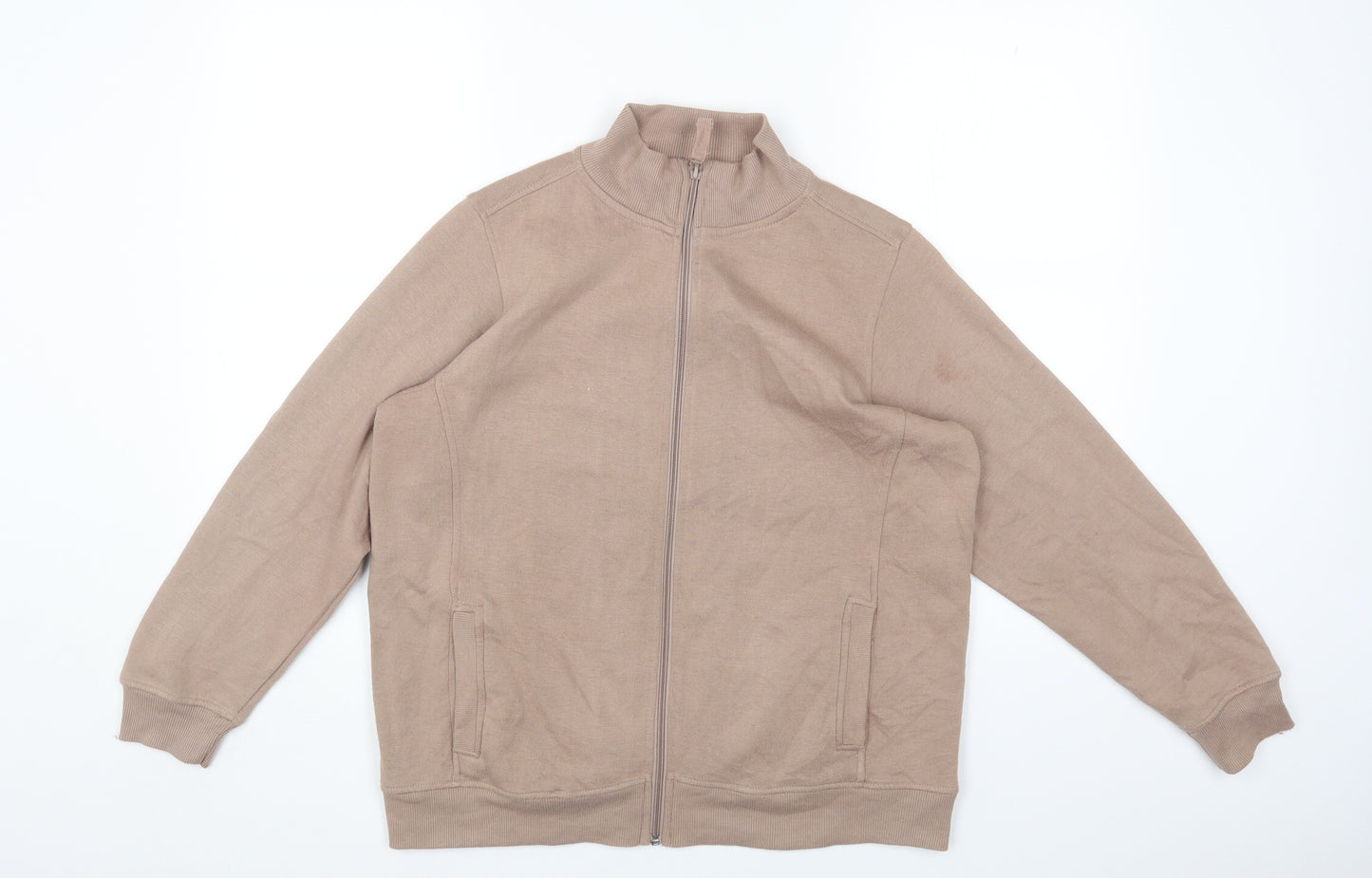 BM Womens Beige Round Neck Polyester Full Zip Jumper Size M