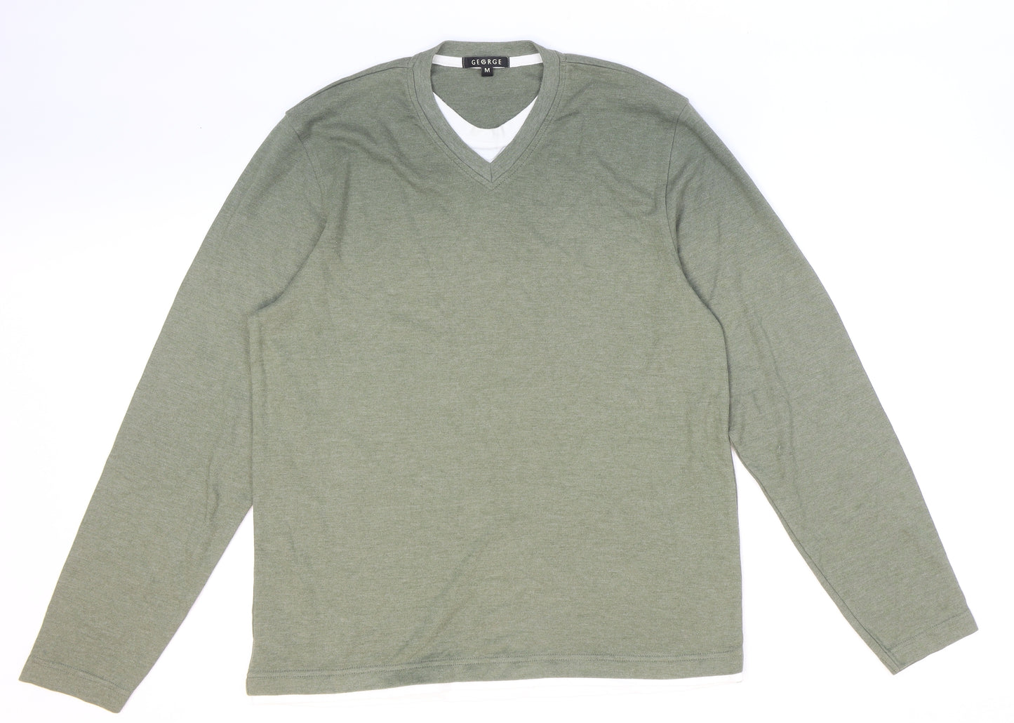 George Mens Green Cotton T-Shirt Size M Round Neck