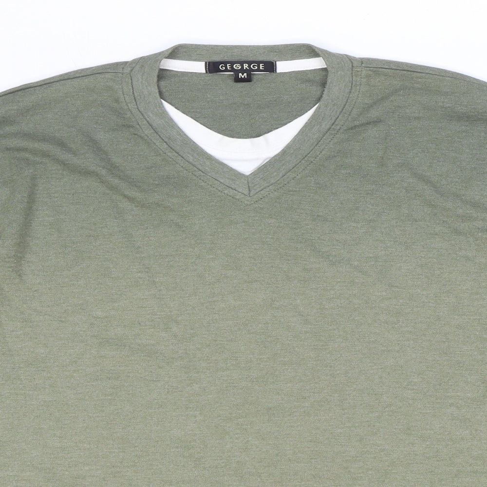 George Mens Green Cotton T-Shirt Size M Round Neck