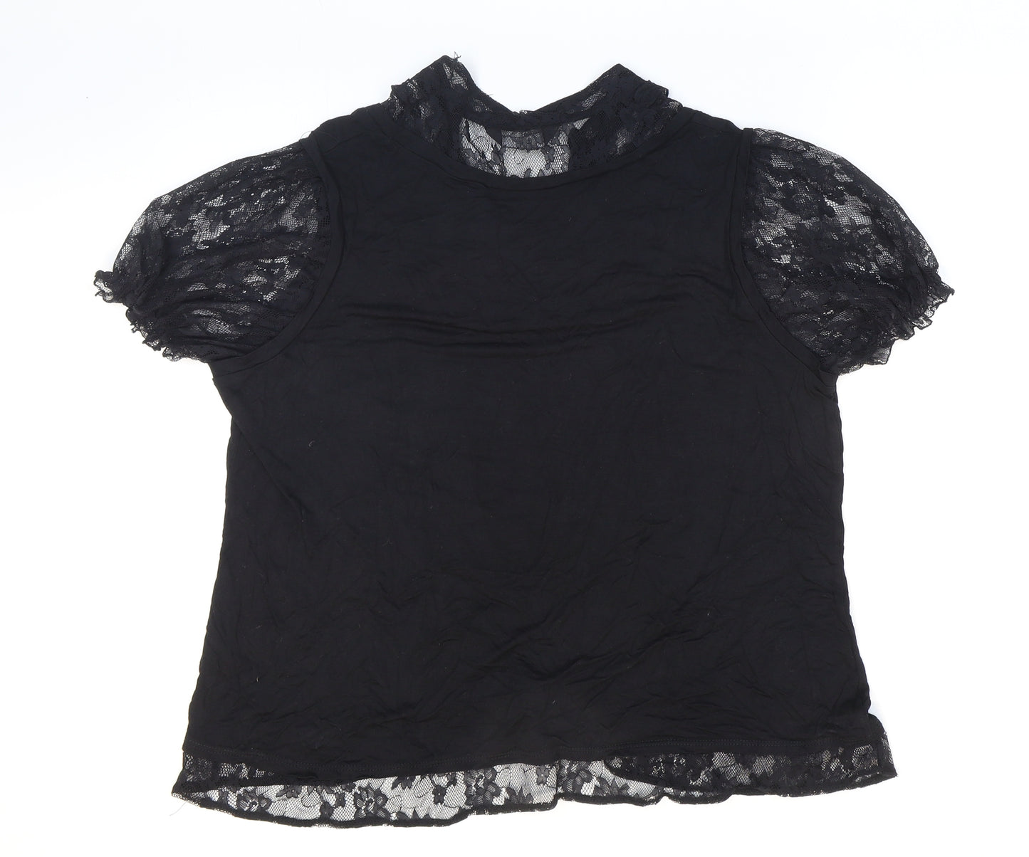F&F Womens Black Viscose Basic T-Shirt Size 20 V-Neck - Lace Detail