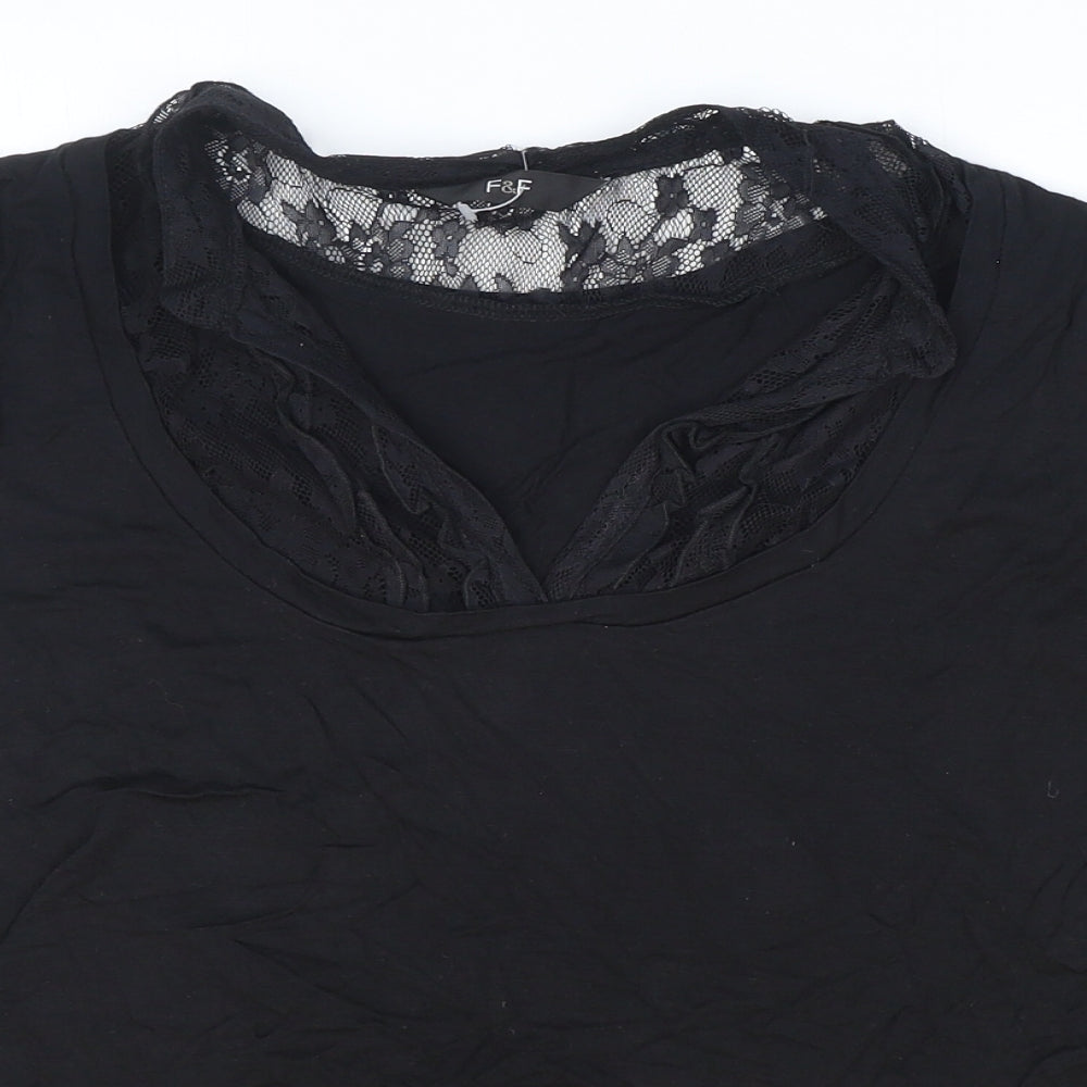 F&F Womens Black Viscose Basic T-Shirt Size 20 V-Neck - Lace Detail