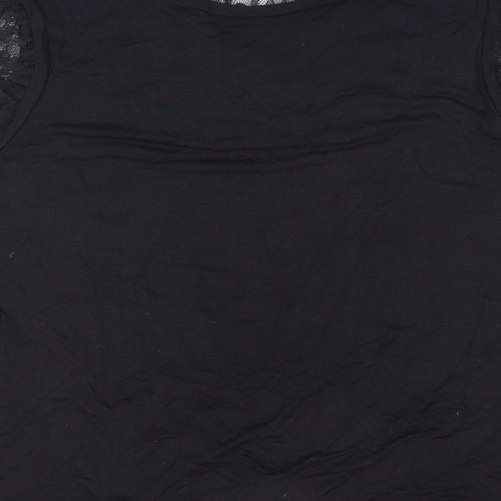 F&F Womens Black Viscose Basic T-Shirt Size 20 V-Neck - Lace Detail