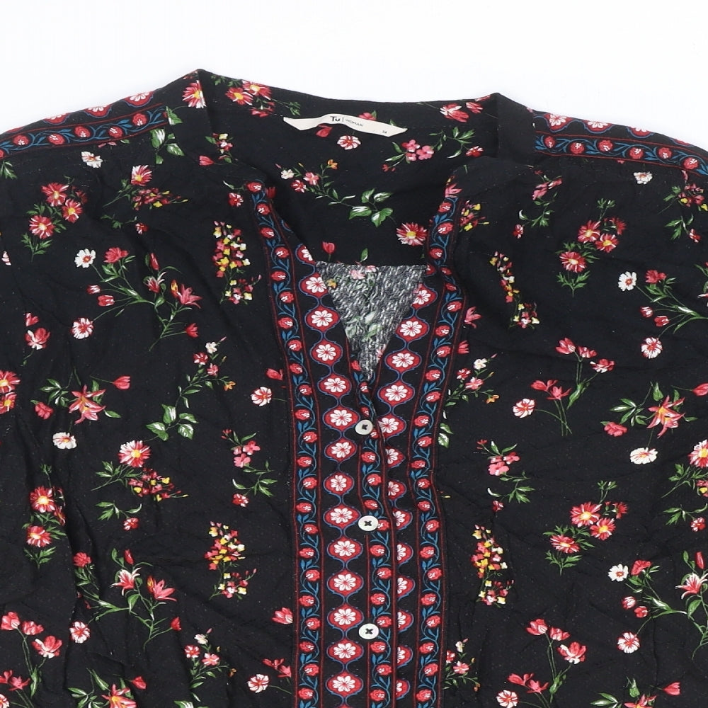 TU Womens Multicoloured Floral Viscose Basic Button-Up Size 14 V-Neck