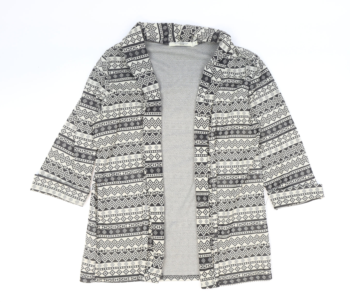 New Look Womens Black V-Neck Geometric Polyester Cardigan Jumper Size 18