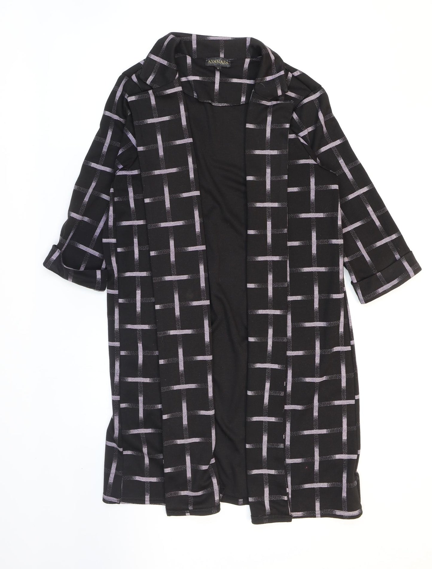 Ayanapa Womens Black V-Neck Geometric Polyester Cardigan Jumper Size 12