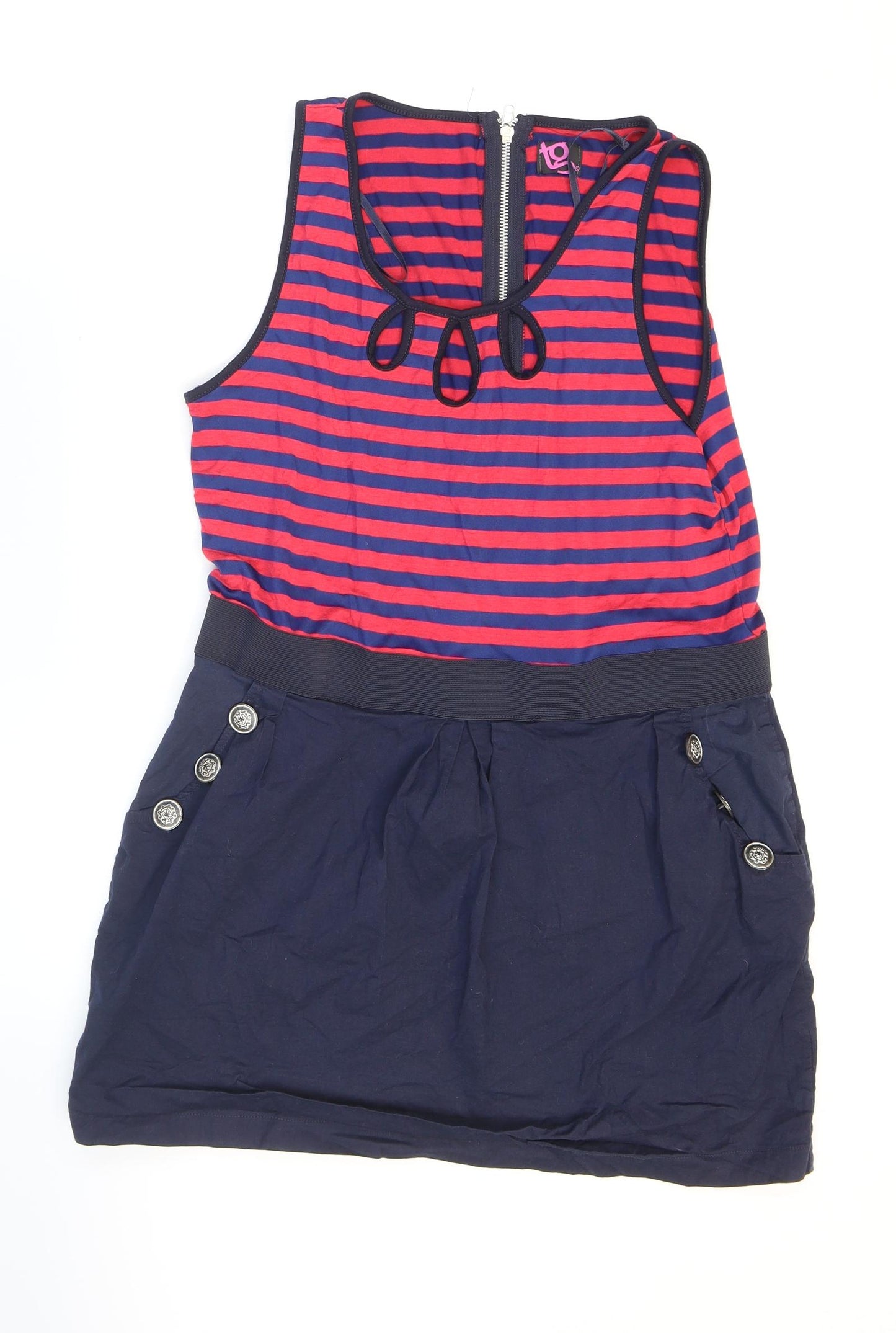 TG Womens Blue Striped Viscose Fit & Flare Size 18 Scoop Neck Zip