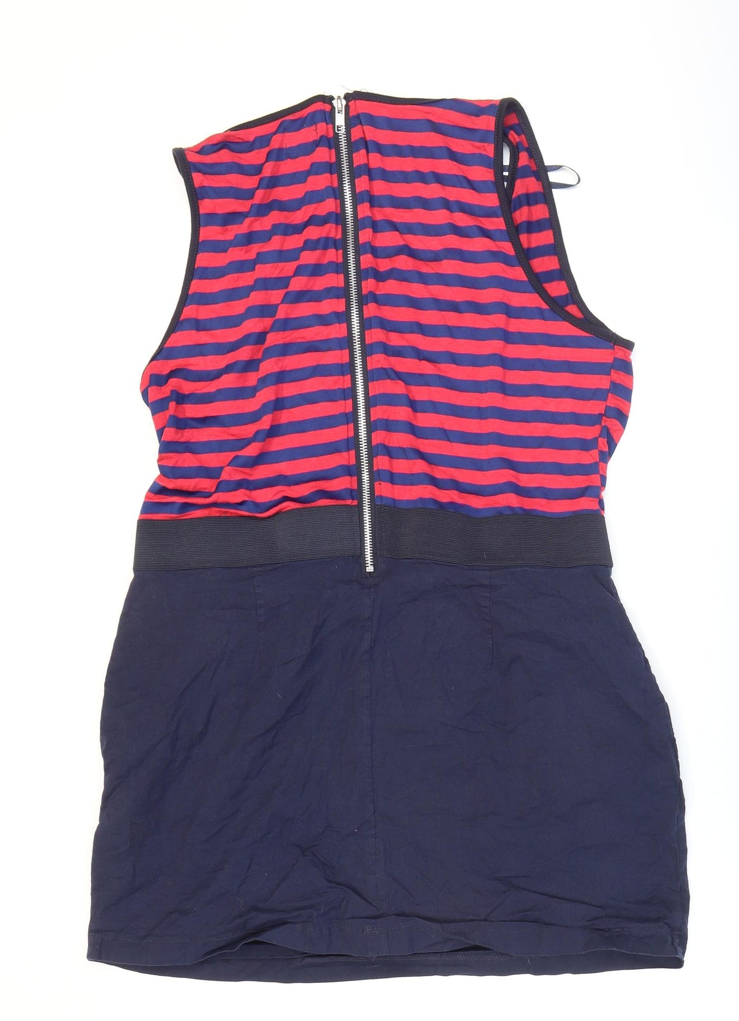 TG Womens Blue Striped Viscose Fit & Flare Size 18 Scoop Neck Zip