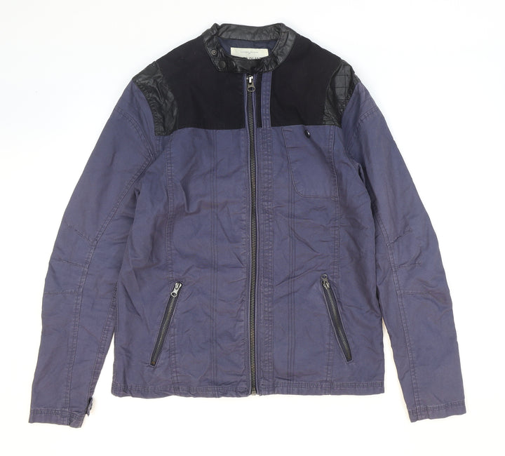 River Island Mens Blue Biker Jacket Size S Zip