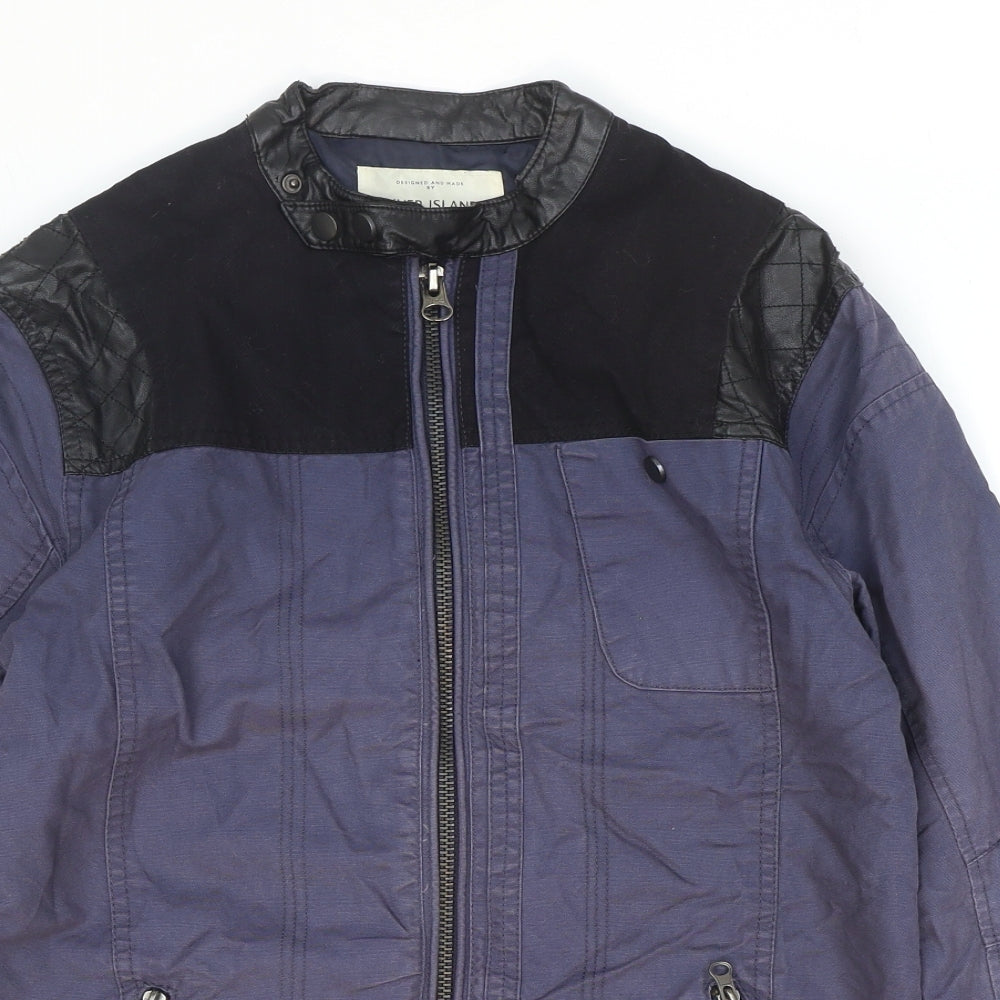 River Island Mens Blue Biker Jacket Size S Zip