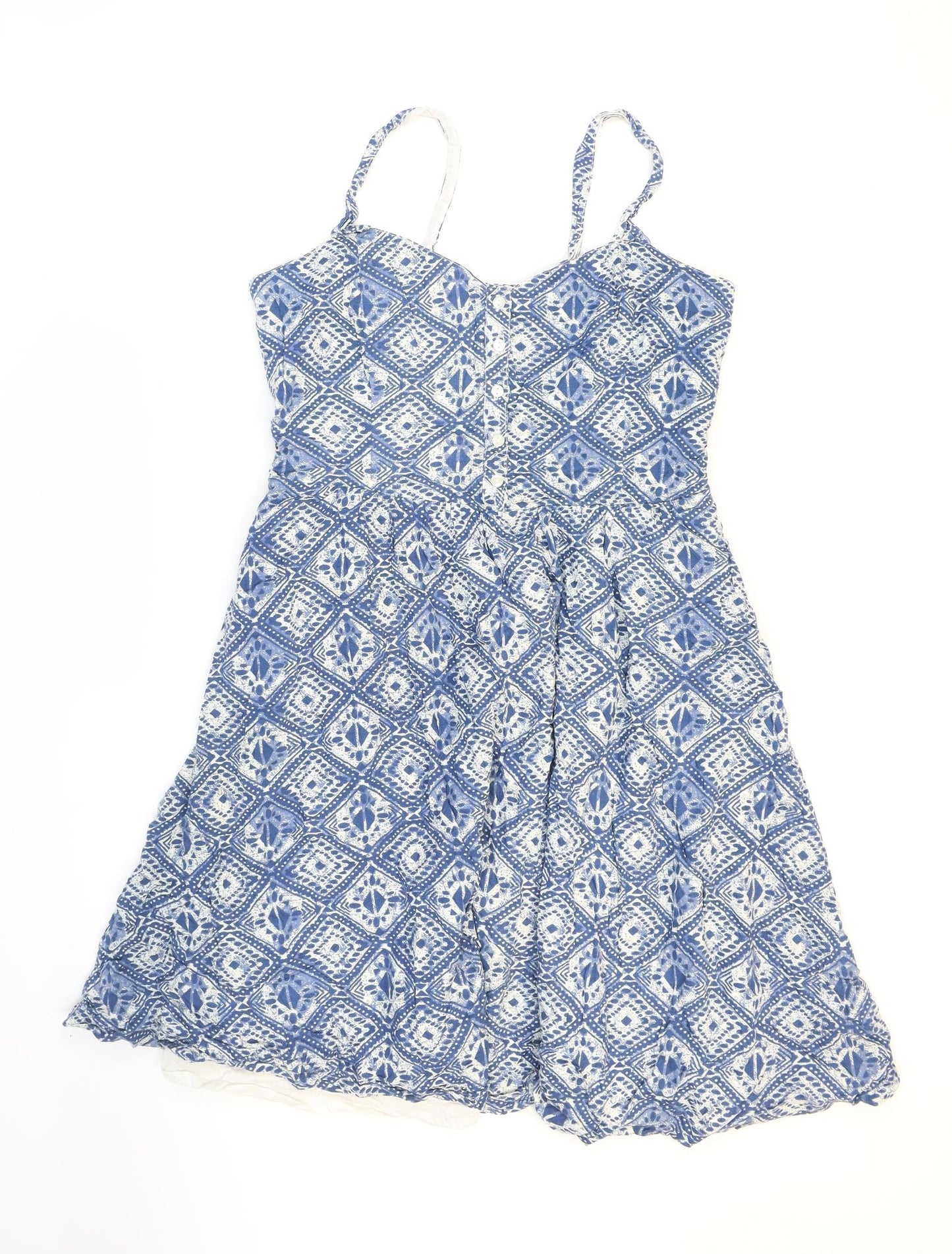 Fat Face Womens Blue Geometric Viscose Fit & Flare Size 14 V-Neck Zip