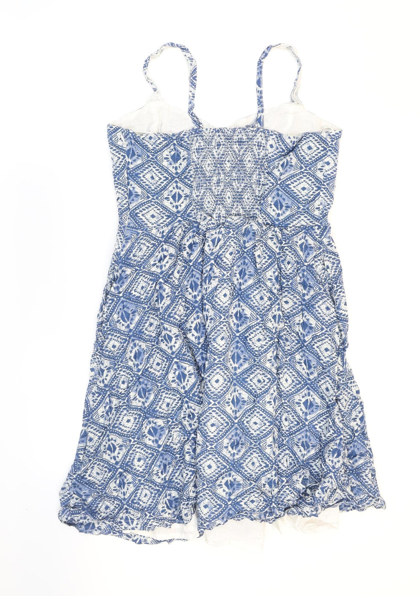 Fat Face Womens Blue Geometric Viscose Fit & Flare Size 14 V-Neck Zip