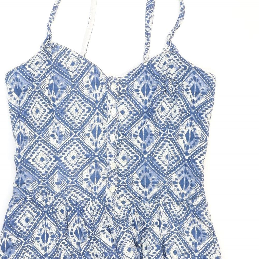 Fat Face Womens Blue Geometric Viscose Fit & Flare Size 14 V-Neck Zip