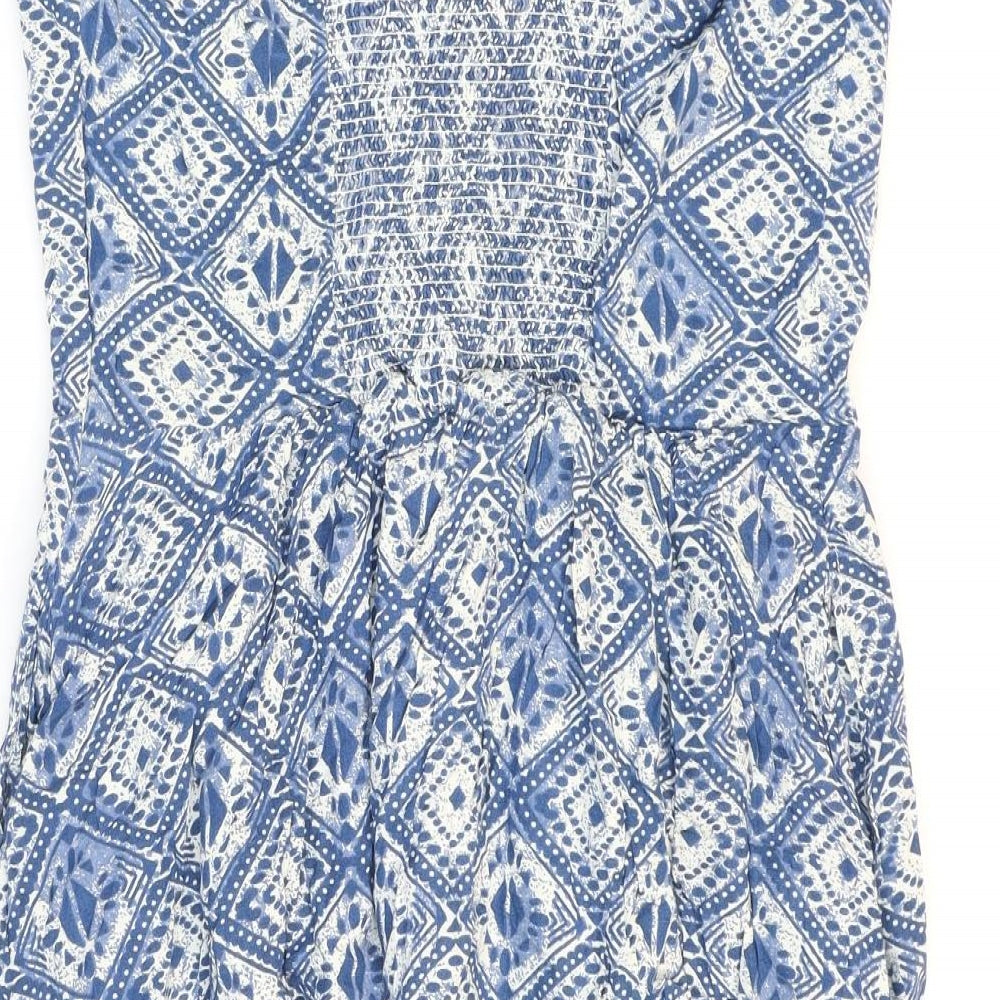 Fat Face Womens Blue Geometric Viscose Fit & Flare Size 14 V-Neck Zip