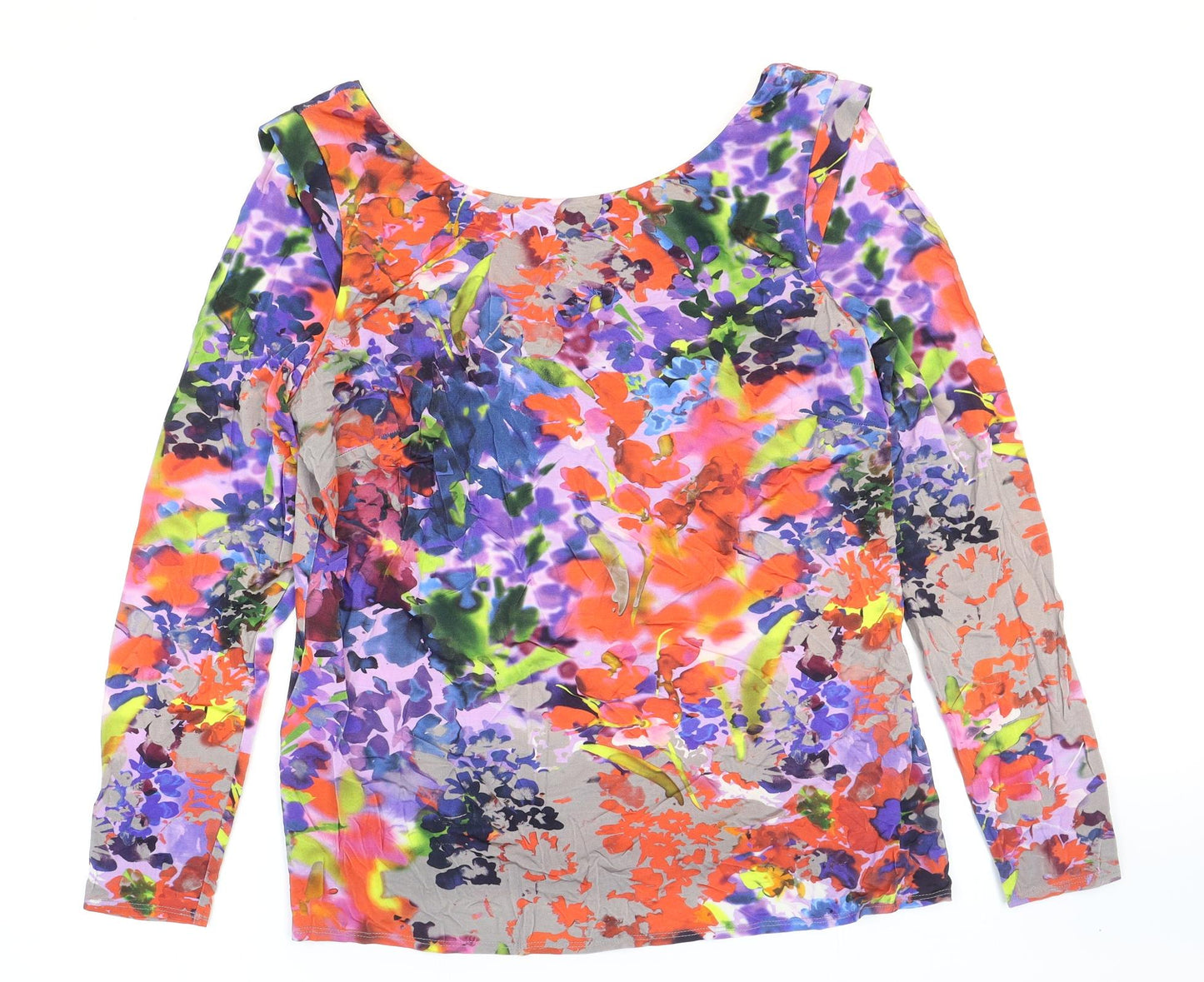Per Una Womens Multicoloured Floral Viscose Basic T-Shirt Size 18 Scoop Neck