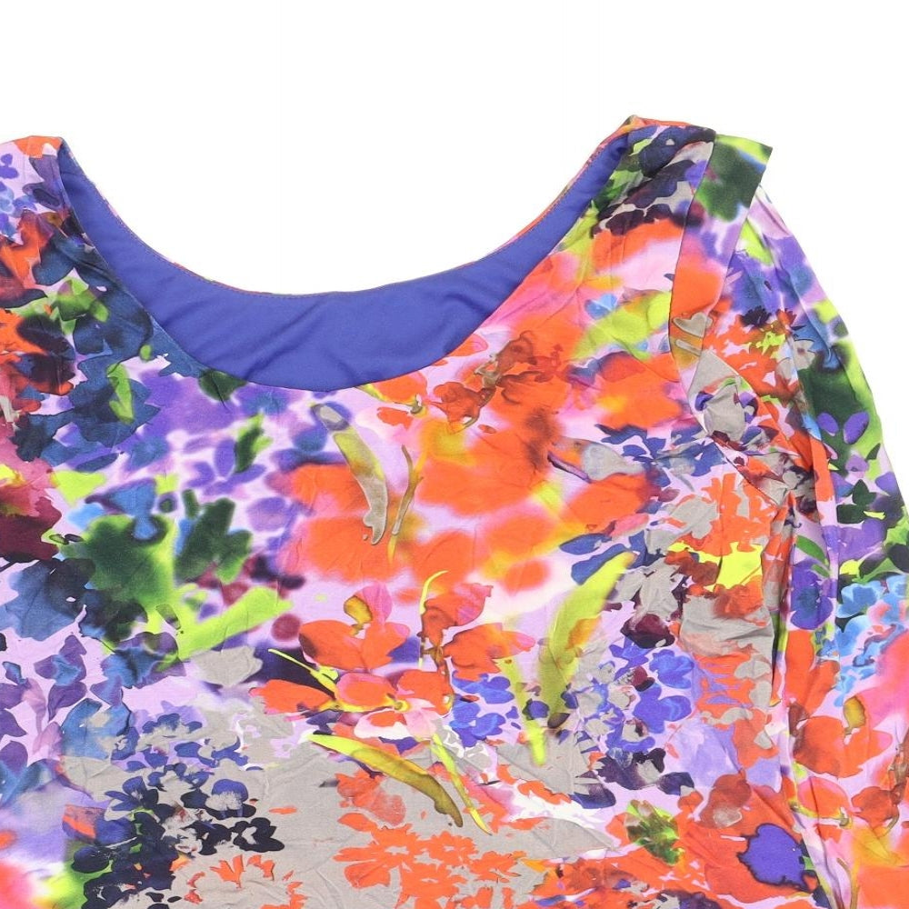 Per Una Womens Multicoloured Floral Viscose Basic T-Shirt Size 18 Scoop Neck