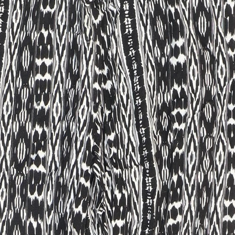 F&F Womens Black Geometric Viscose Trousers Size 12 L26 in Regular - Decorative drawstring