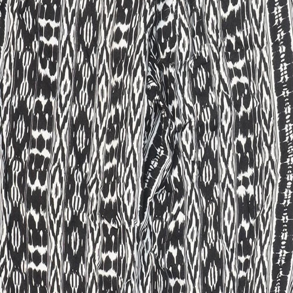 F&F Womens Black Geometric Viscose Trousers Size 12 L26 in Regular - Decorative drawstring