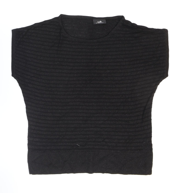 Wallis Womens Black Striped Viscose Basic T-Shirt Size M Round Neck