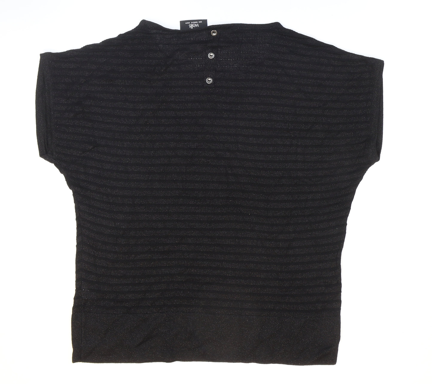 Wallis Womens Black Striped Viscose Basic T-Shirt Size M Round Neck