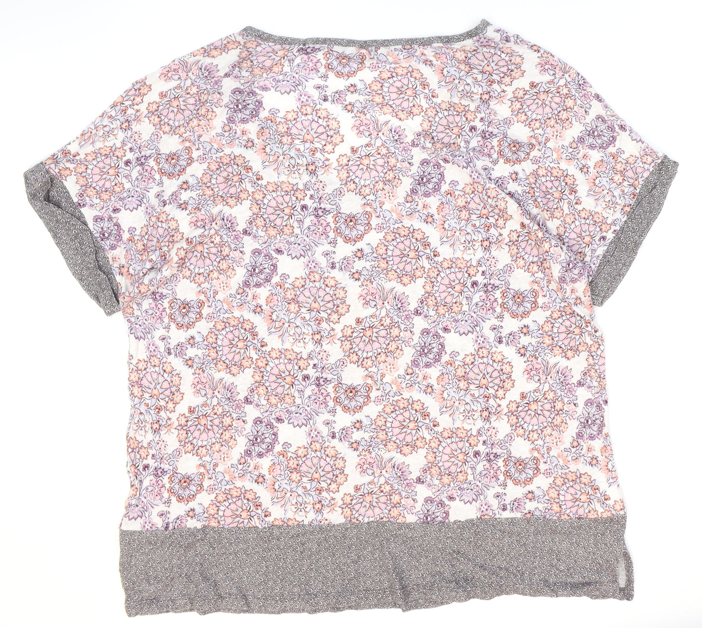 Laura Ashley Womens Multicoloured Floral Linen Basic T-Shirt Size 16 V-Neck