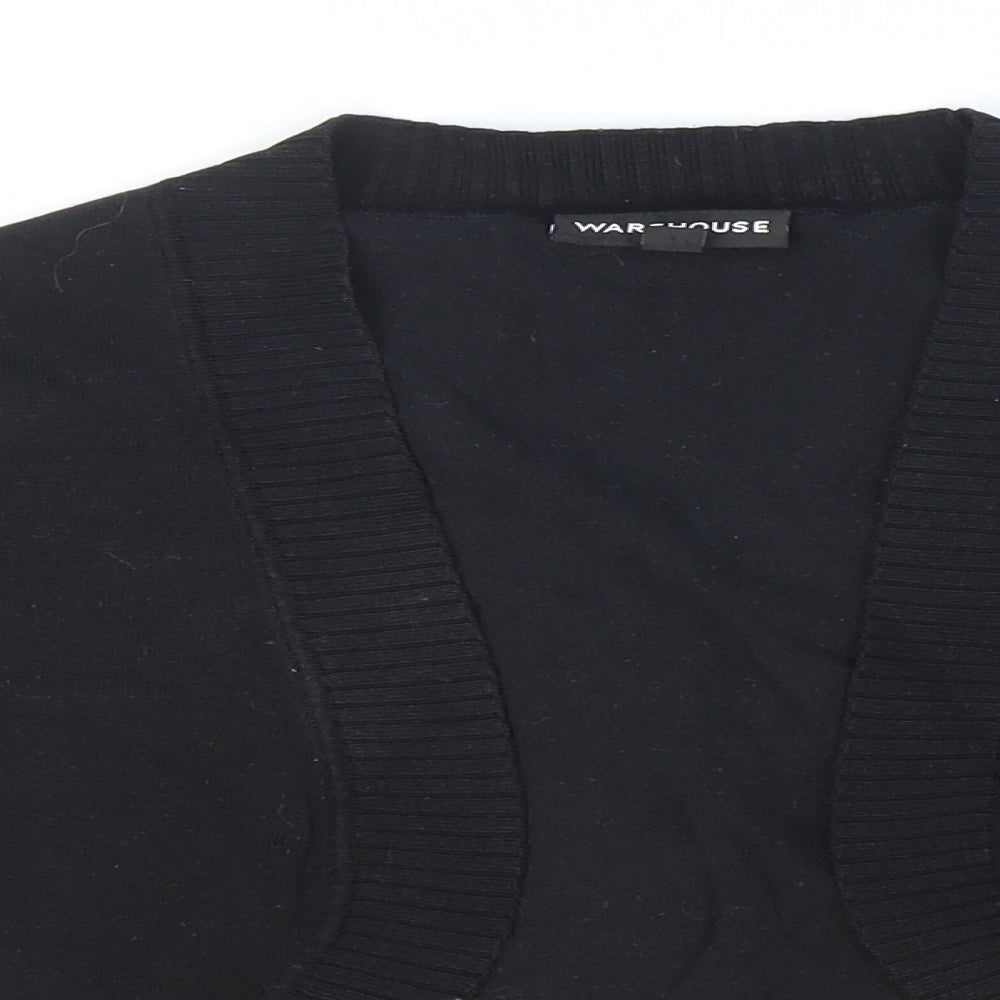 Warehouse Womens Black V-Neck Silk Cardigan Jumper Size 10