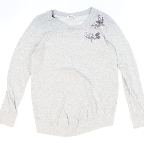 H&M Womens Grey Round Neck Cotton Pullover Jumper Size M - Dragonfly