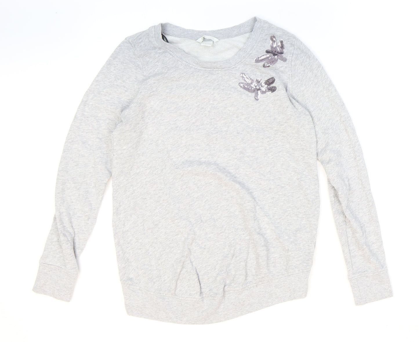 H&M Womens Grey Round Neck Cotton Pullover Jumper Size M - Dragonfly