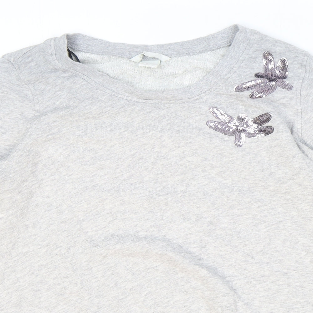 H&M Womens Grey Round Neck Cotton Pullover Jumper Size M - Dragonfly
