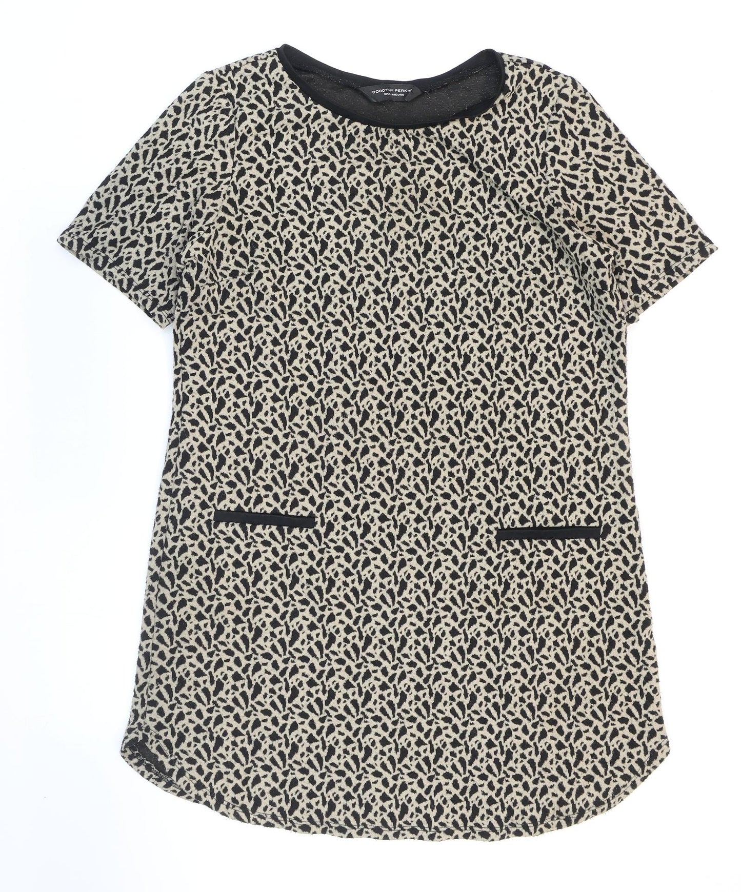 Dorothy Perkins Womens Brown Animal Print Viscose Tunic T-Shirt Size 12 Round Neck - Leopard Print