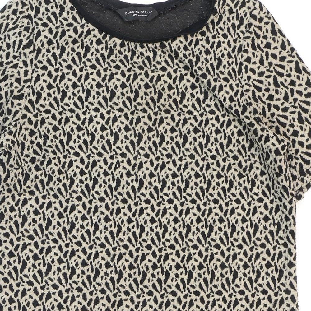Dorothy Perkins Womens Brown Animal Print Viscose Tunic T-Shirt Size 12 Round Neck - Leopard Print