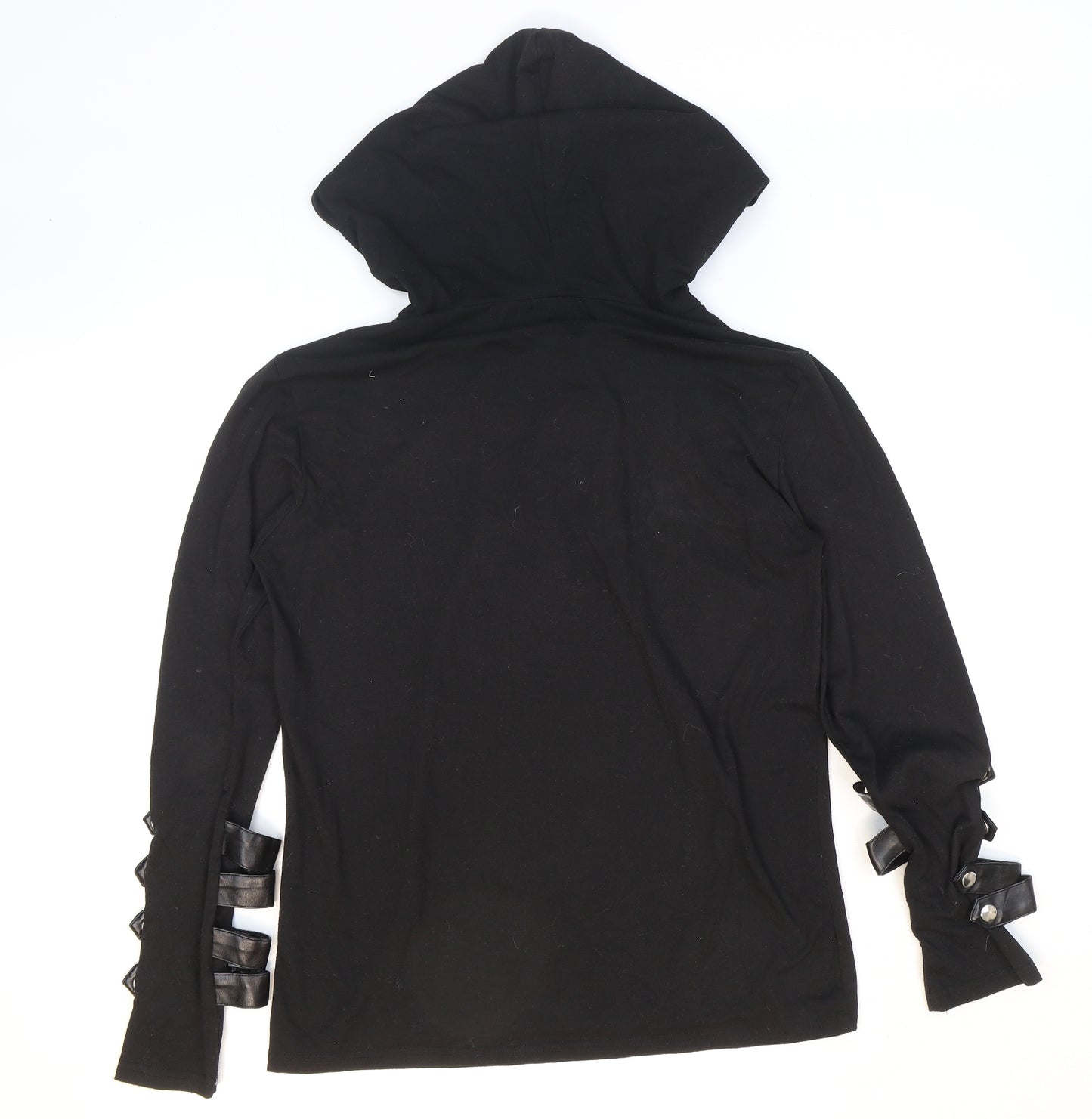 Fashion Womens Black Polyester Pullover Hoodie Size L Drawstring - Faux leather
