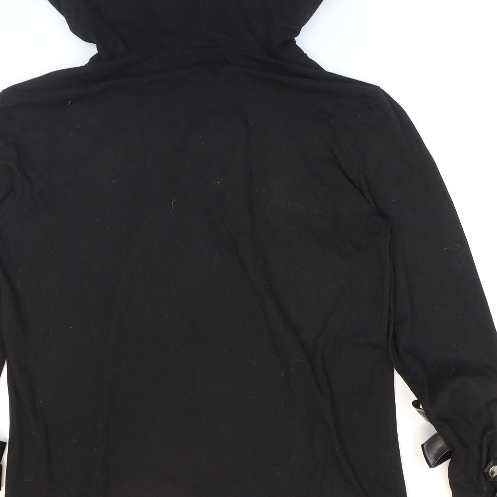 Fashion Womens Black Polyester Pullover Hoodie Size L Drawstring - Faux leather