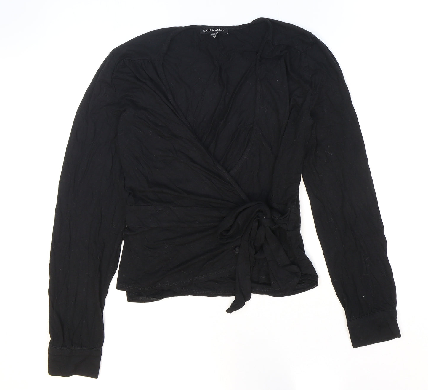 Laura Ashley Womens Black Viscose Wrap Blouse Size 14 V-Neck