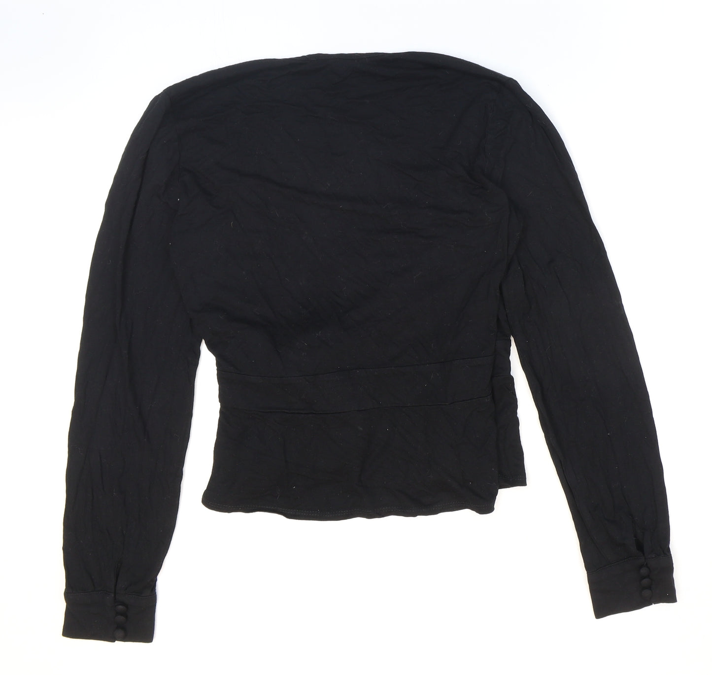 Laura Ashley Womens Black Viscose Wrap Blouse Size 14 V-Neck