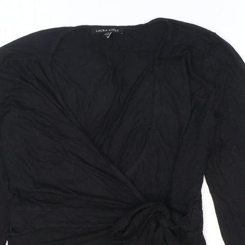 Laura Ashley Womens Black Viscose Wrap Blouse Size 14 V-Neck
