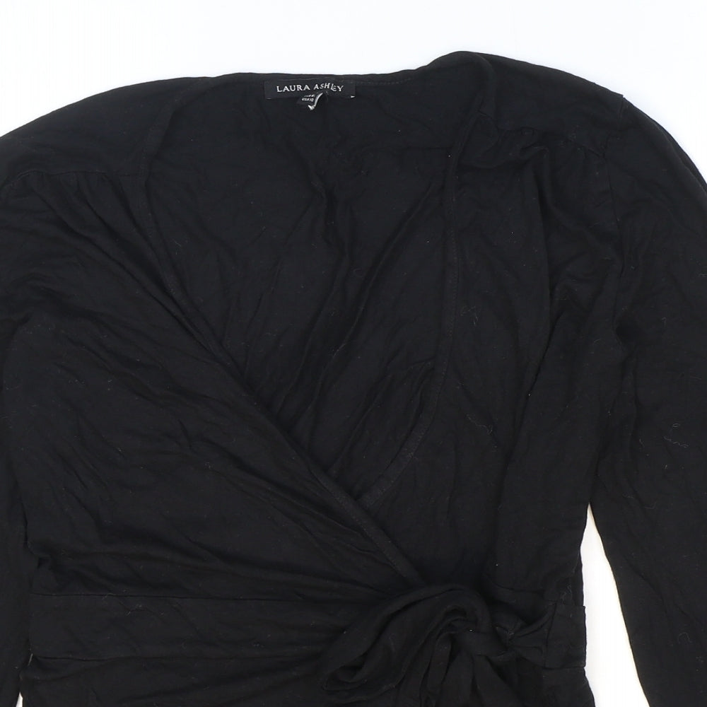 Laura Ashley Womens Black Viscose Wrap Blouse Size 14 V-Neck