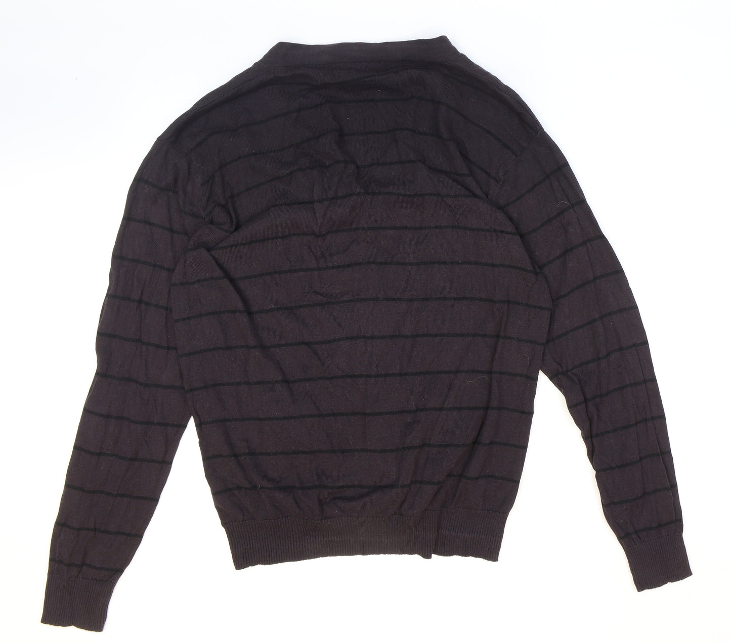 Luca Mens Brown V-Neck Striped Cotton Cardigan Jumper Size XL