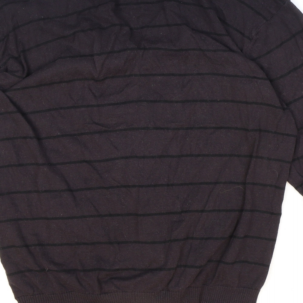 Luca Mens Brown V-Neck Striped Cotton Cardigan Jumper Size XL