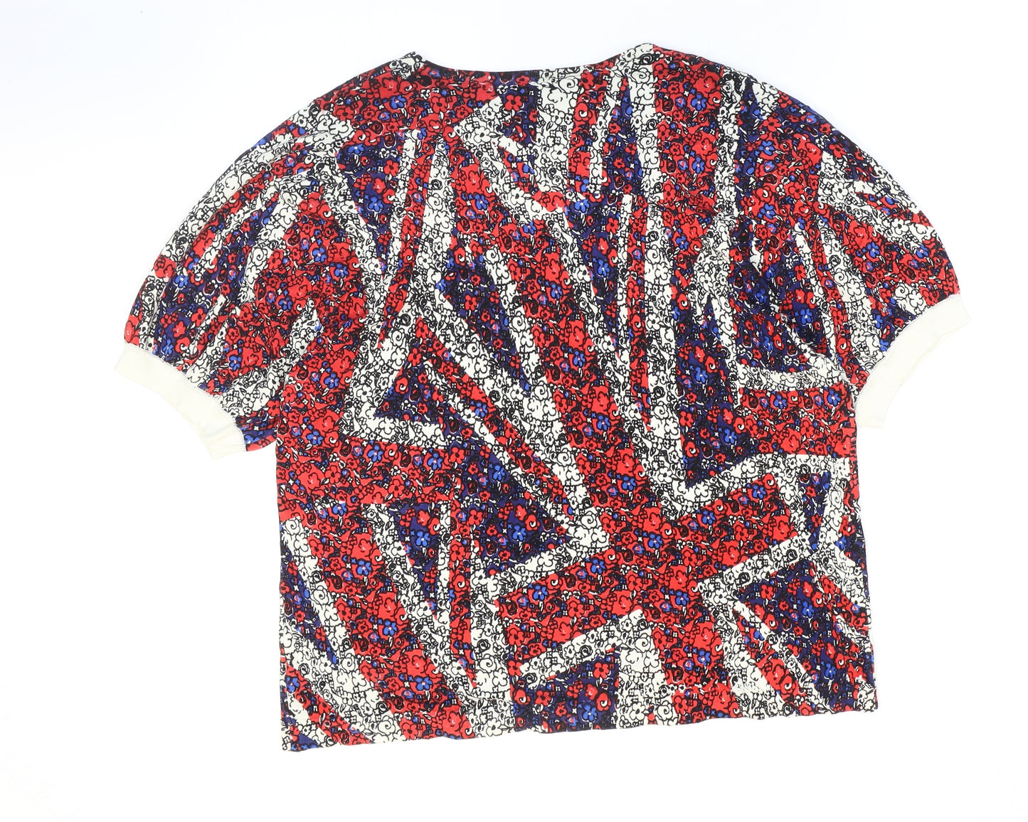 NEXT Womens Multicoloured Floral Viscose Basic T-Shirt Size M V-Neck - Union Jack