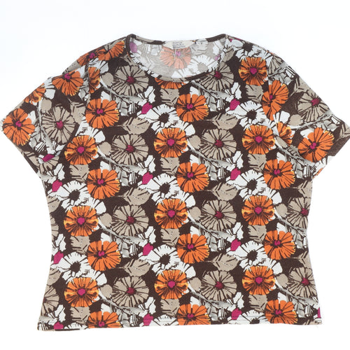 Honour Millburn Womens Multicoloured Floral Polyester Basic T-Shirt Size 22 Round Neck