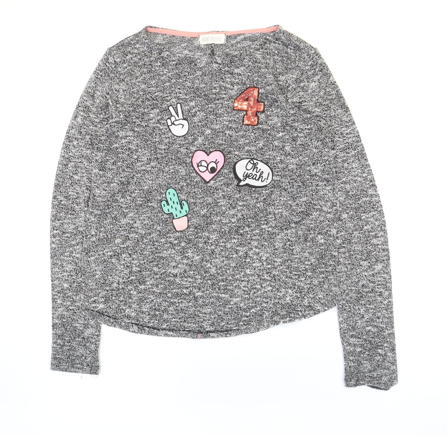 H&M Girls Grey Round Neck Polyester Pullover Jumper Size 12-13 Years Pullover - Cactus