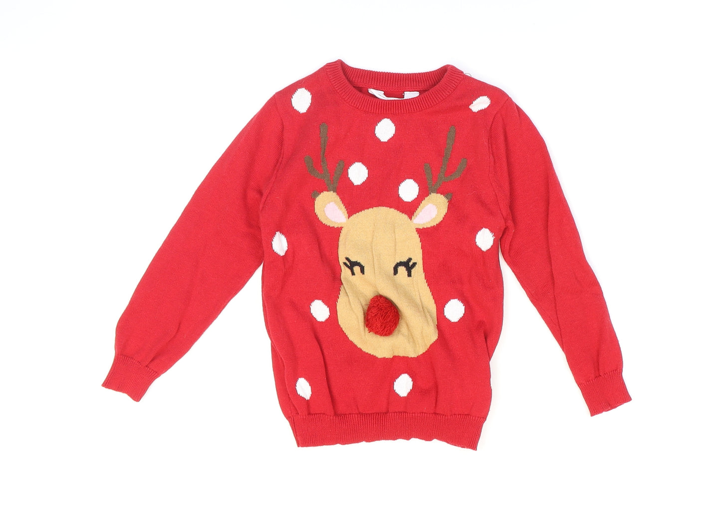 Primark Boys Red Round Neck Cotton Pullover Jumper Size 3-4 Years Pullover - Christmas Reindeer